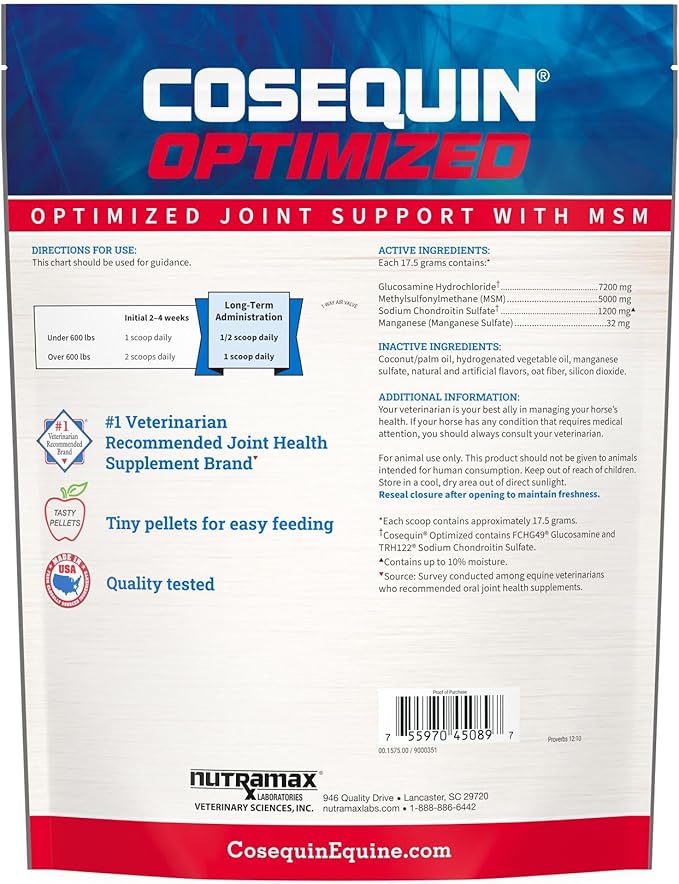 Nutramax Cosequin Optimized Pellets with MSM Joint Health Supplement for Horses - with Glucosamine and Chondroitin, 1400 Grams