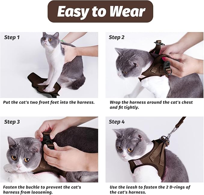 Cat Harness, Cat Leash and Harness Set for Walking Escape Proof, Harness for Small Cats/Small Dogs, Large Kitten/Puppy Harness and Leash, Harness for Cats S-XXL(Chocolate, Large)