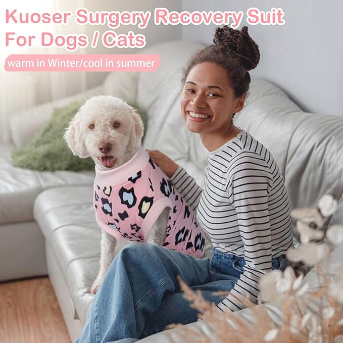 Kuoser Dog Recovery Suit, Soft Dog Onesie for Surgery Female Spay Dog Surgical Recovery Suit Male Neuter, Anti Licking Abdominal Dog Surgical Suit Pet Bodysuit Alternative to Cone of Shame, M
