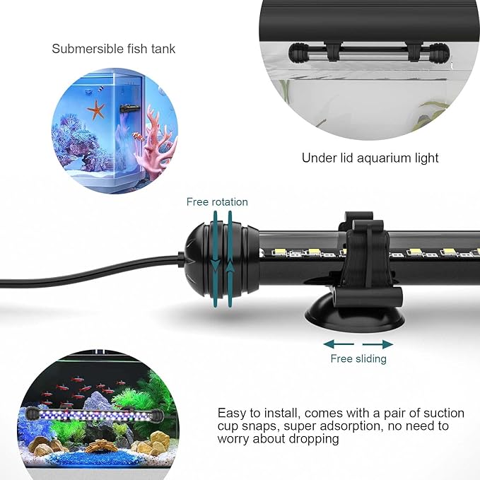 Led Aquarium Light with Timer, Submersible Aquarium Lights for Fish Tank, Fish Tank Light with Auto On/Off, 3 Lighting Modes, Adjustable Brightness (22.8 in for 24-43inch Planted Tank), 12W