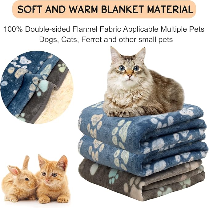 1 Pack 3 Blankets for Dogs, Dog Blankets for Large Dogs, Medium Dog Blanket Super Soft Fluffy Premium Fleece Pet Blanket Flannel Throw for Dog Puppy Cat Paw Blanket, Blue 2+Gray 1,20x30inch