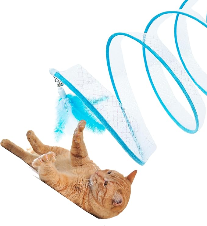 Self Play Cat Hunting Spiral Tunnel Toy, Folded Cat Tunnel Toy Spiral Cat Toy, Cat Spring Toy Spiral Cat Toys for Indoor Cats Play Exercise (Blue)