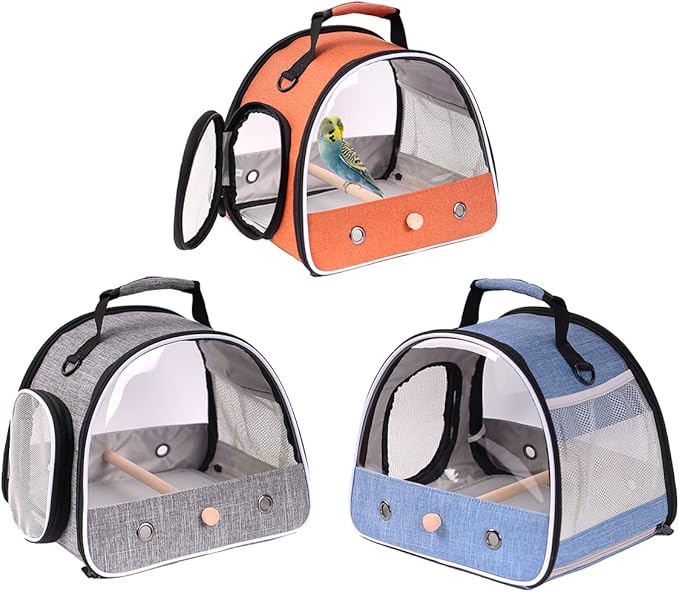 Small Bird Carrier, Portable Bird Travel Carrier for Parakeet, Parrot, Cockatiel, Guinea Pig, Bearded Dragon Reptile Carrier for Hiking Vet Visit Bicycle Ride (Blue, Carrier)