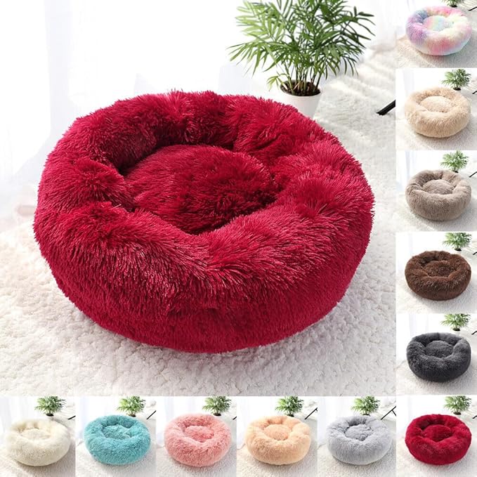 Cat Beds for Indoor Cats - Cat Bed Washable 20/24 inches, Dog Beds for Small Medium Dogs, Anti Anxiety Round Fluffy Plush Faux Fur Cat Bed,Thick Bottom Keep Pets Off The Cold Tile