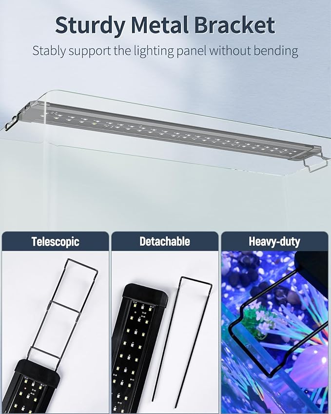 Pawfly 16 W Aquarium LED Light for 24 to 30 Inch Fish Tanks Extendable Fish Tank Light with Full Spectrum Brilliant White Blue Red Lights with Daytime & Night Modes and Adjustable Brightness