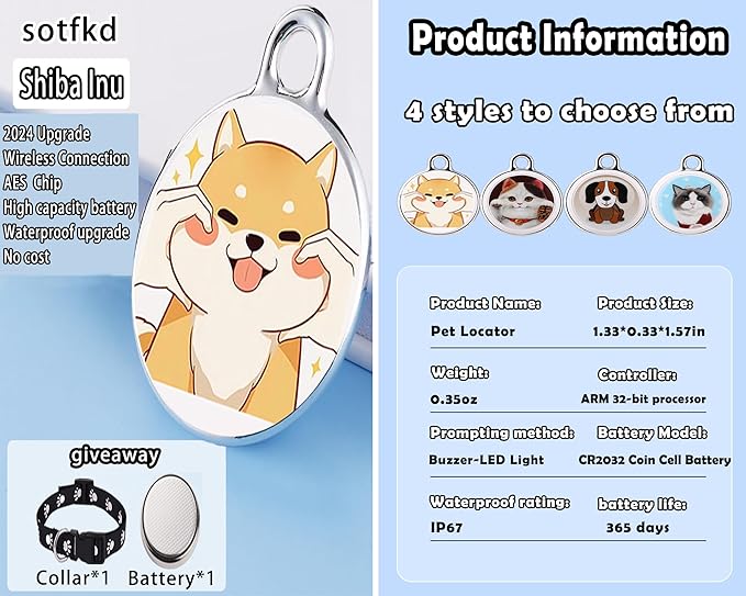 Dog Tracker-Pet Tracker-Dog Tracking Collar | No Charging Required | No Monthly Fee | Waterproof | Works with Any Collar (Android and iOS Universal)
