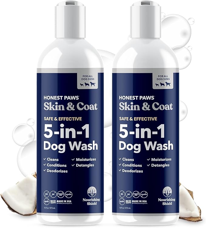Honest Paws Dog Shampoo and Conditioner - Premium Dog Wash for Allergies and Dry, Itchy, Moisturizing for Sensitive Skin - Sulfate Free, Plant Based, All Natural - 2 Pack