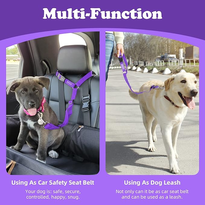 BWOGUE Pet Dog Cat Seat Belts, Car Headrest Restraint Adjustable Safety Leads Vehicle Seatbelt Harness (1 Pack)