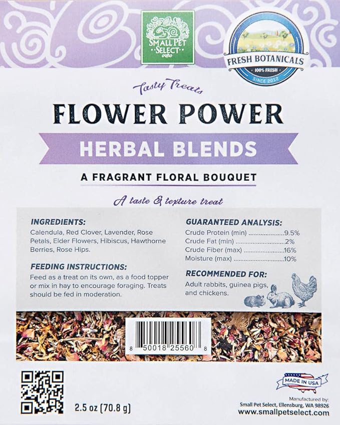 Small Pet Select - Flower Power Herbal Blend, a Natural Herbal Treat for Rabbits and Guinea Pigs, 2.5oz (Pack of 2)