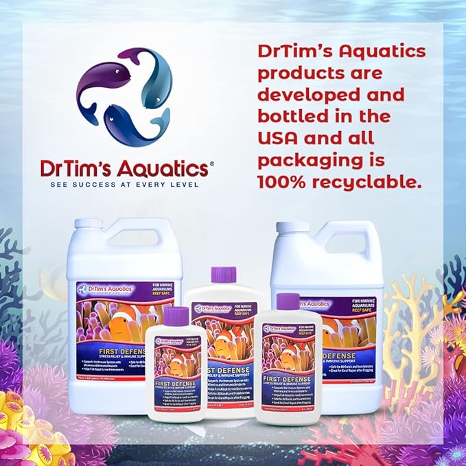 DrTim's Aquatics First Defense for Reef Aquariums – Stress Relief & Immune System Support with Vitamins Immunostimulants Fish Tanks - 32 oz.