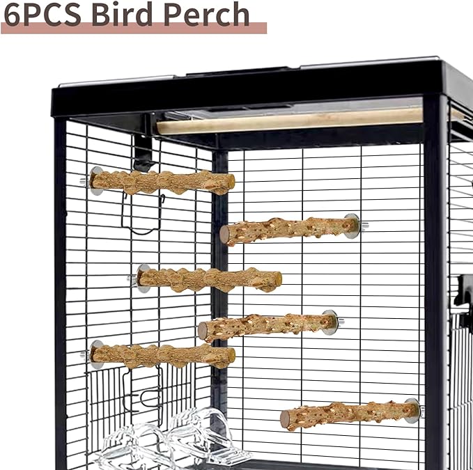 Bird Perches - Natural Wood Stand Branch for Small Birds,Branch Platform Standing Toys Cockatiel Cage Accessories(6PCS