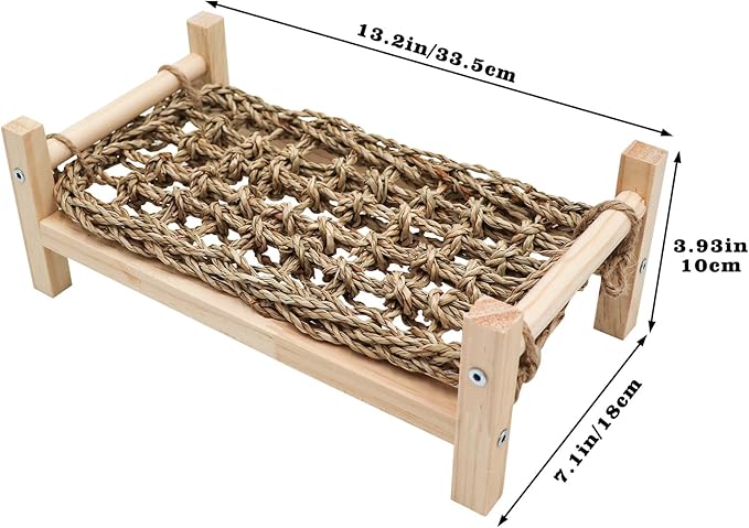 Dnoifne Reptile Hammock Swing Hanging Bed, Wooden Lizard Bed, Reptile Summer Bed for Bearded Dragon Leopard Gecko Lizard (Large)