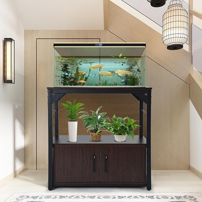 29 Gallon Fish Tank Stand Aquarium Stand with Storage Cabinet, Fish Tank with Stand for Fish Tank Accessories Storage for Fish Lovers Bearable 580 Ibs