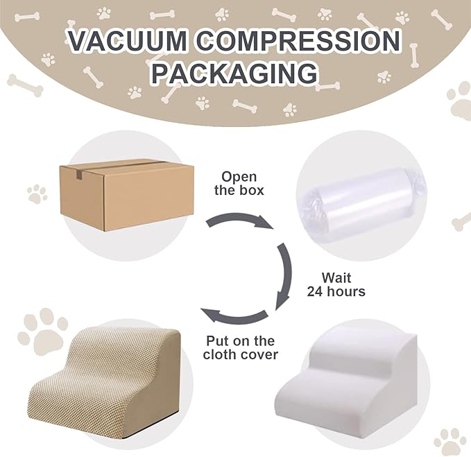 Ryoizen Dog Stairs for Small Dogs, Dog Steps for Bed Couch up to 14'', Pet Stairs with High Density Foam Dog Ramp Ladder for Puppy, Cat, Small Pets, 2 Tiers Waterproof Non-Slip Pet Steps, Tan