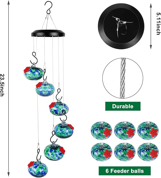 Charming Wind Chimes Hummingbird feeders for Outdoors Hanging ant and bee Proof Never Leak Perfect Garden Decor for Outside (JH-05)