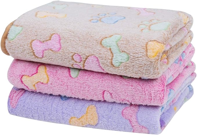 Dono 1 Pack 3 Dog Blankets, Soft Fluffy Fleece Pet Blanket Warm Sleep Mat Paw Print Design Puppy Kitten Throw Blanket Doggy Mat, Blanket for Dogs