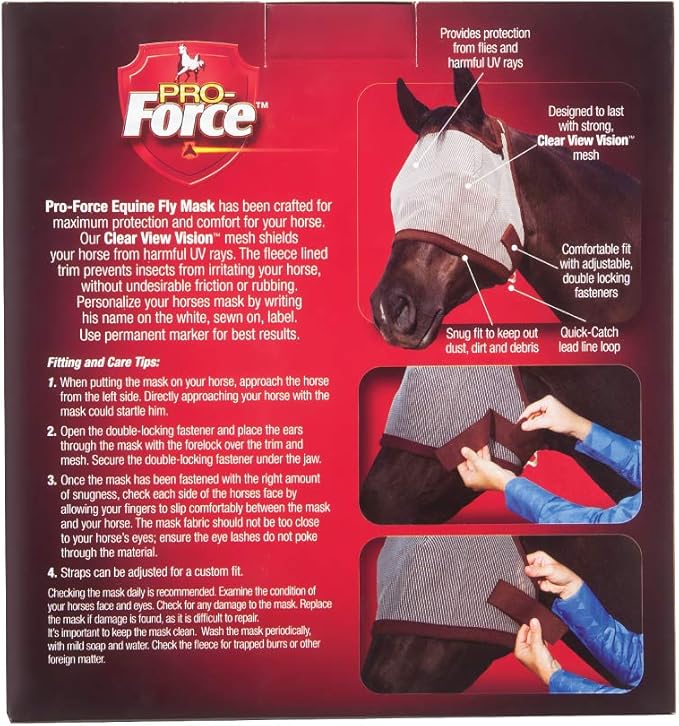 Pro-Force Equine Fly Mask | Horse Fly Mask with UV Protection | Adjustable Fit for Comfort | Without Ears, Brown