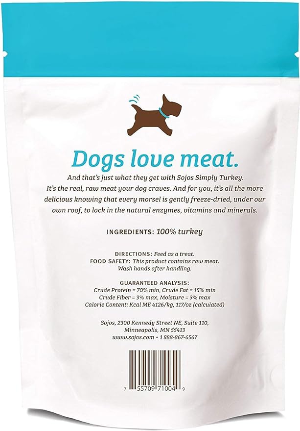 SOJOS 2 Pack of Simply Turkey Dog Treats, 4 Ounces each, 100 Percent Raw Freeze-Dried Meat, Made in the USA