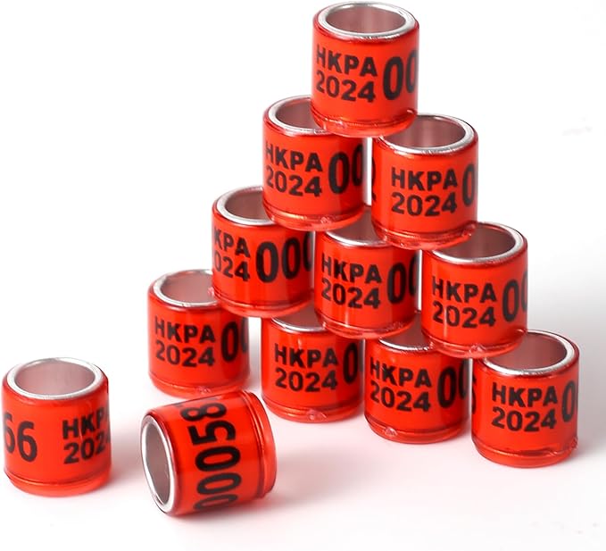 100Pcs Multicolor Aluminium Pigeon Leg Rings Dove Leg Rings Identify Bands Plastic with 2024 HKPA Training Identify Birds Foot Ring (Red)