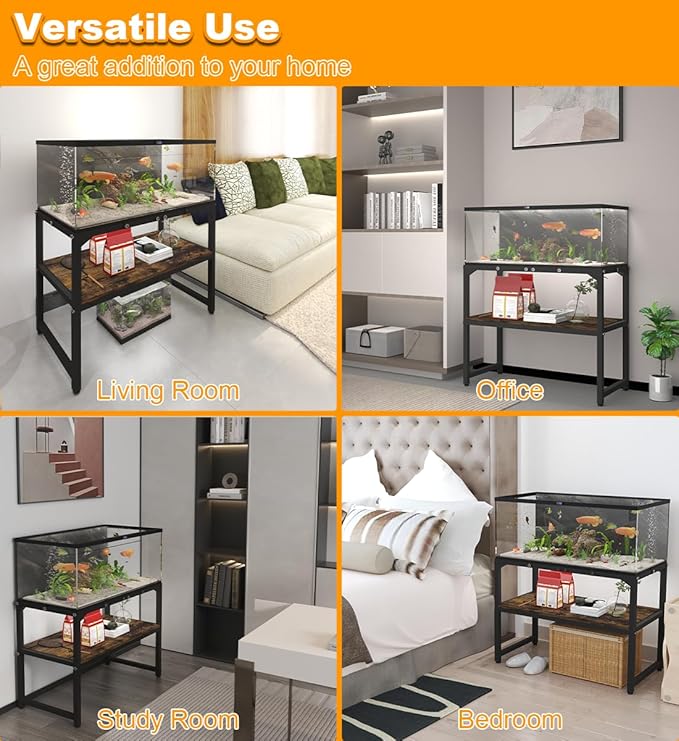 20 Gallon Fish Tank Stand with Shelf for Accessories Storage, 2 Tiers Heavy Duty Metal Aquarium Stand, Breeder Tank Turtle Reptile Terrariums Stand Rack for Home Office, 24" L x 12" W, Black