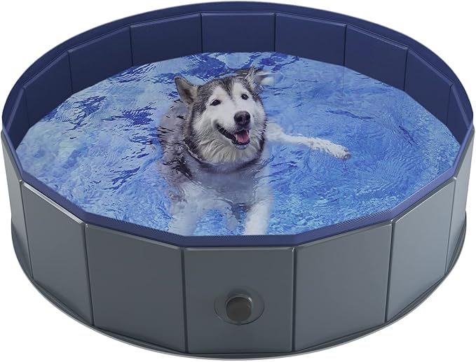 Niubya Foldable Dog Pool, Collapsible Hard Plastic Dog Swimming Pool, Portable Bath Tub for Pets Dogs and Cats, Pet Wading Pool for Indoor and Outdoor, 32 x 8 Inches