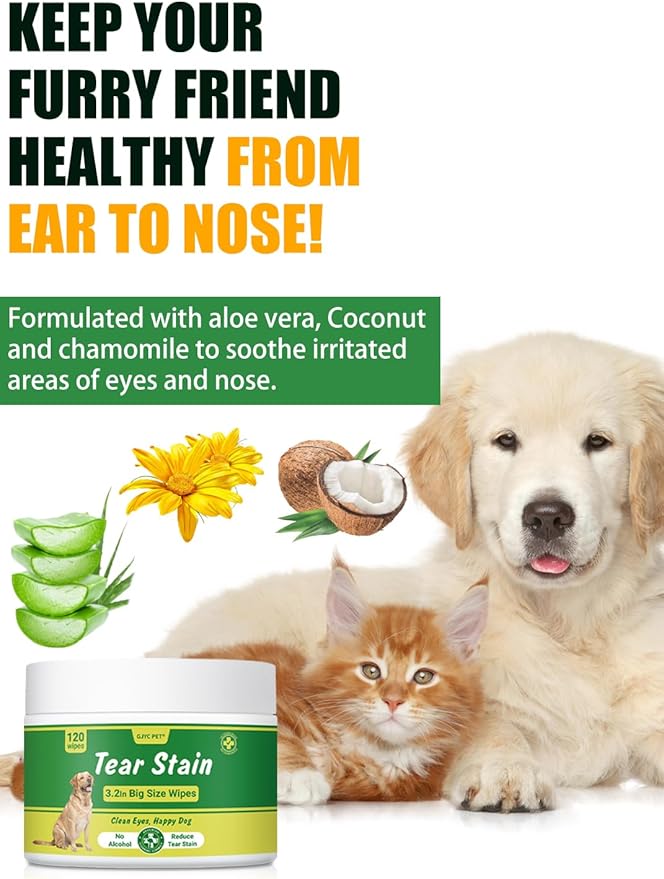Eyes Wipes for Dogs & Cats - ๐ญ๐ฎ๐ฌ๐ฐ๐ Gently Remove Tear Stain, Eye Debris, Discharge & Mucus Secretions - aloe vera Pet Cleaning Wash Pads for Eyes, Wrinkle, Face