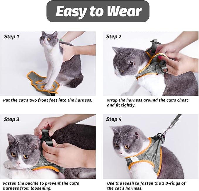 Cat Harness, Cat Leash and Harness Set for Walking Escape Proof, Harness for Small Cats/Small Dogs, Large Kitten/Puppy Harness and Leash, Harness for Cats S-XXL(Gray, Small)