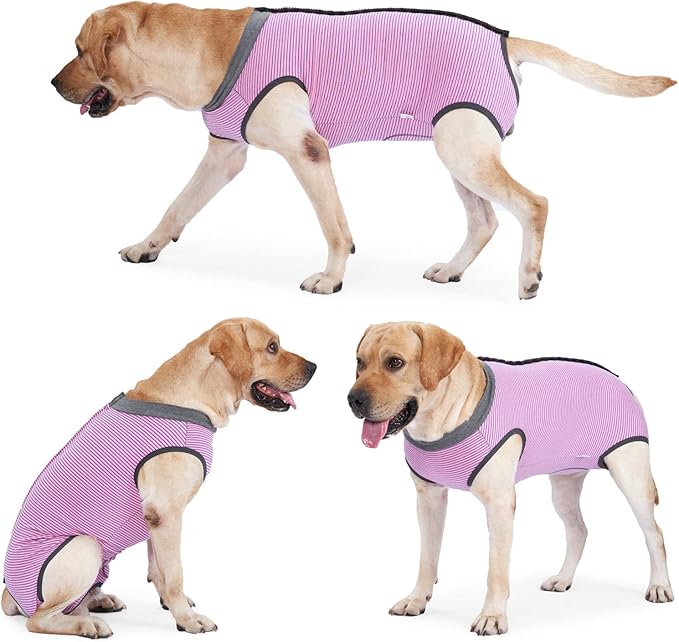 Dotoner Dog Recovery Suit Abdominal Wound Puppy Surgical Clothes Post-Operative Vest Pet After Surgery Wear Substitute E-Collar & Cone(L,Pink)