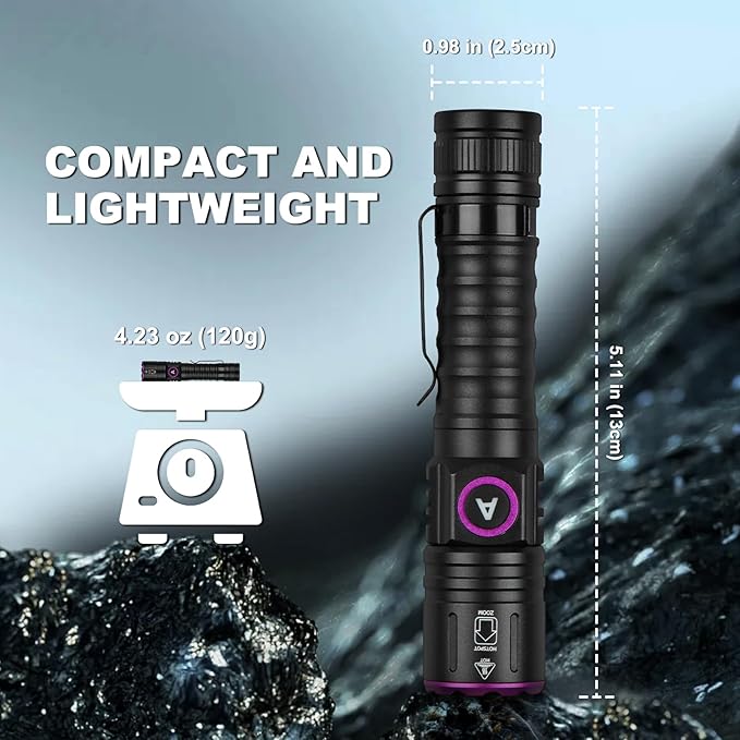 ULTRAFIRE UV 395nm Flashlight - USB Rechargeable, Powerful Ultraviolet LED Black Light with Clip, Ideal for Resin Curing/Scorpion Detection/Fluorescent Discovery/Pet Urine Disclosure - Pack of 2