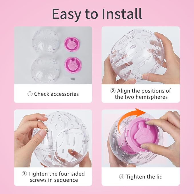 4.9 inch Hamster Ball, for Hamster Less Than 3.9 inch/10cm in Length, Portable and Compact, Hamster Exercise Toys, Pink and Clear