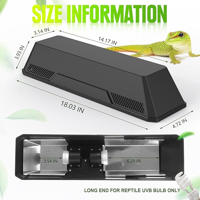 Reptile Terrarium Hood Light Fixture, Dual Lamp Paludrium Hood with Independent On/Off for Reptile Glass Terrariums Suitable UVB UVA Bulb (Bulbs Not Included)