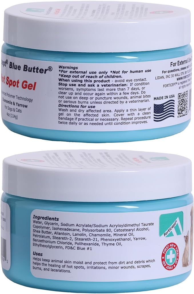 Forticept Blue Butter – Hot Spot Treatment for Dogs & Cats | Dog Wound Care | Skin Yeast Infections, Ringworm, Cuts, Rashes, First Aid Veterinary Strength Topical Ointment 4oz
