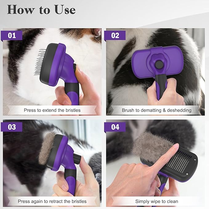 Self Cleaning Slicker Brush for Dogs & Cats, Skin Friendly Grooming Cat Brush, Dog Brush for Shedding, Deshedding Brush, Hair Brush Puppy Brush for Haired Dogs, Pet Supplies, Purple