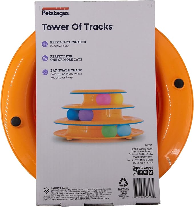Catstages Tower of Tracks Interactive 3-Tier Cat Track Toy with Spinning Balls, Orange