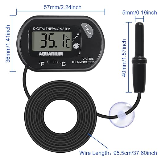 AITRIP 1 Pack Aquarium Thermometer, Fish Tank Thermometer,with Large LCD Display, Digital Thermometer, Reptile Thermometer, Terrarium Water Temperature Test