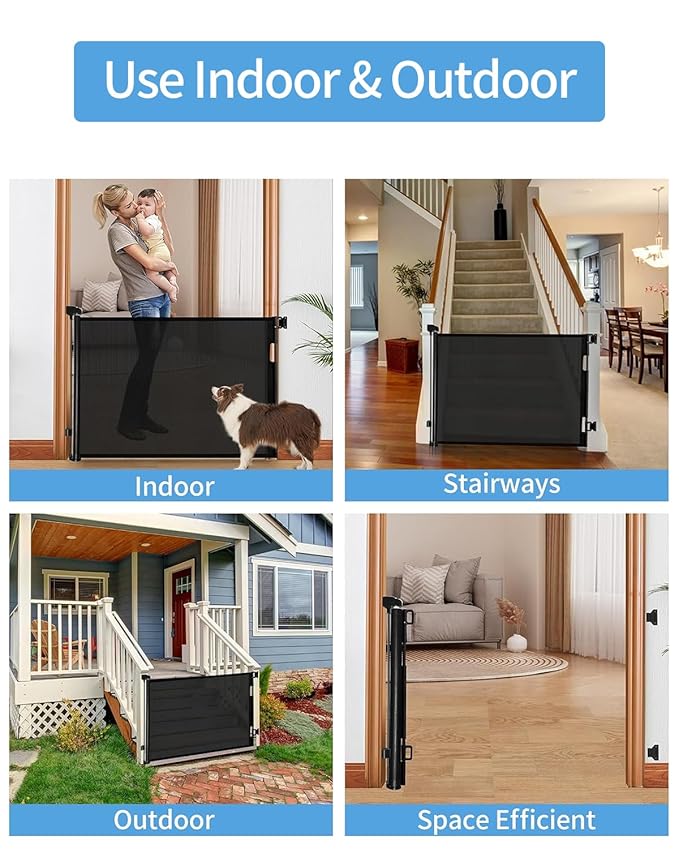 2 Pack Retractable Baby Gate,Mesh Baby Gate or Mesh Dog Gate,33" Tall,Extends up to 55" Wide,Child Safety Gate for Doorways, Stairs, Hallways, Indoor/Outdoor(Black,33"x55"