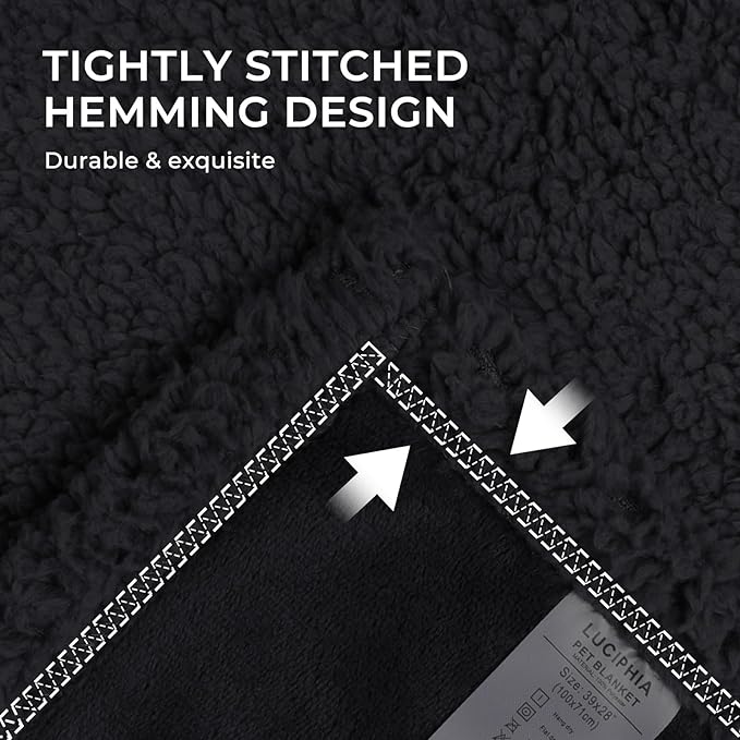 Luciphia Waterproof Blanket for Large Dogs Liquid Proof Furniture Protector Washable Pet Reversible Bed Cover for Couch Soft Sherpa Fleece Cat Blanket for Small Medium Black Medium(57" x 40")