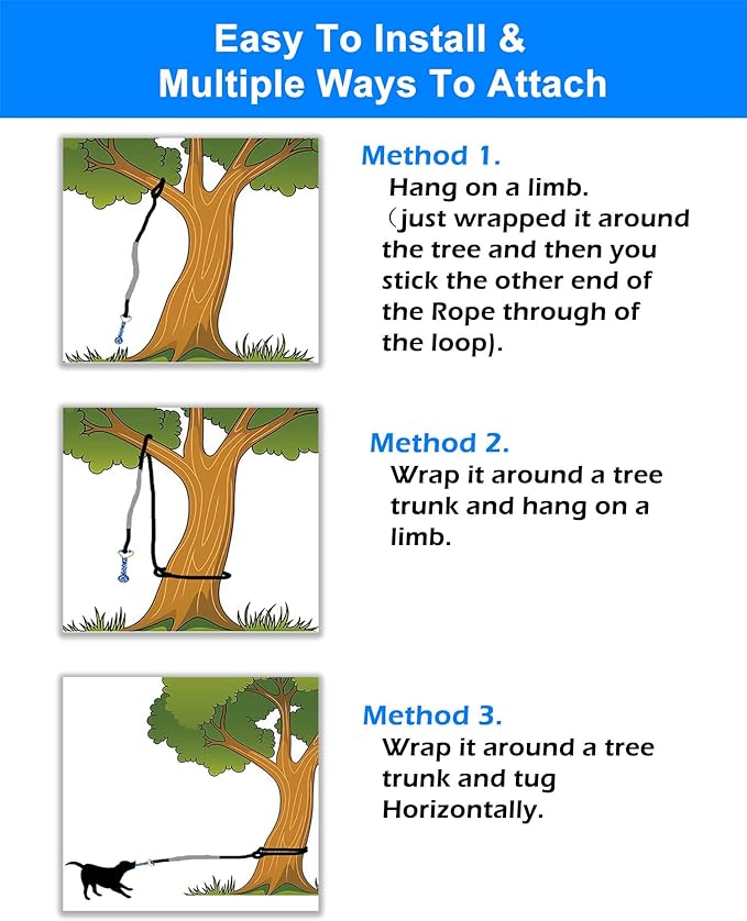 LOOBANI Outdoor Bungee Tug Toy,Dog Toy Hanging from Tree for Small to Large Dogs, Interactive Exercise Play Cord & Tether with Chew Rope Toy (Black)