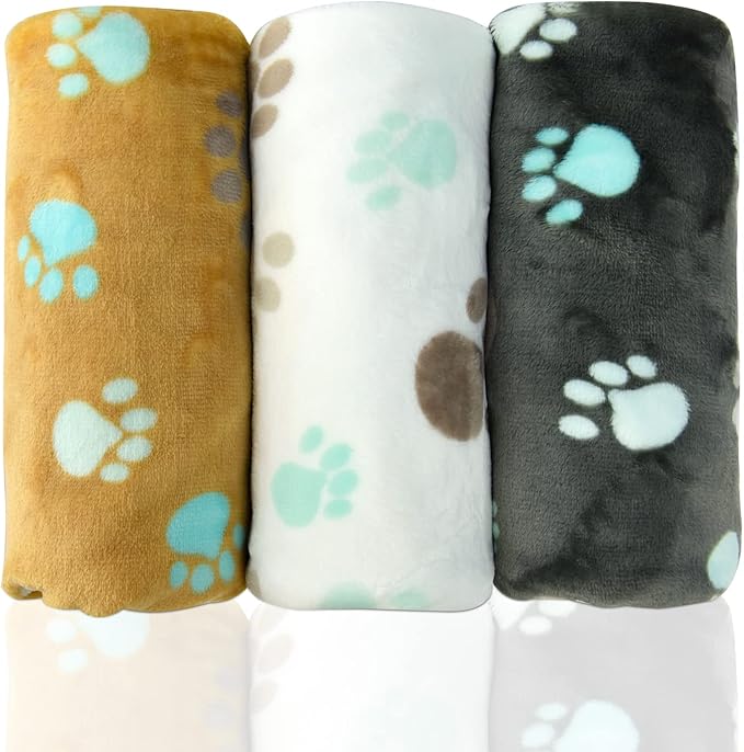 Dog Blankets for Medium Dogs,3 Pack Dog Blanket,Washable 23" x 16" Small Dog Blanket,Soft Fleece Blankets for Pets,Cute Paw Blankets for Dogs,Puppy Blankets for Medium,Pet Blanket for Dogs
