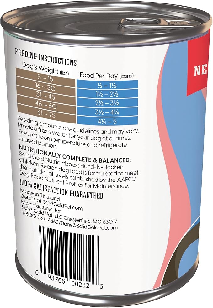 Solid Gold Canned Dog Food for Adult & Senior Dogs - Nutrientboost Hund-N-Flocken Made with Real Chicken and Healthy Whole Grains - High Calorie, High Protein Wet Dog Food - 6ct/12.5oz Cans