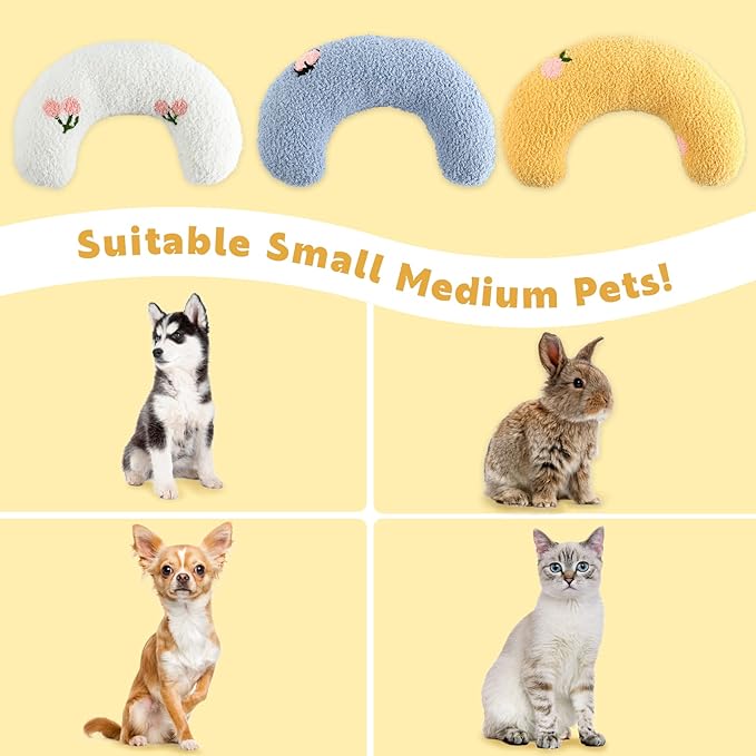 T'CHAQUE Soft Dog Bed Pillows, Ideal Naptime Sleeping Companion for Small Indoor Dogs and Cats, Pet Neck Pillow for Upper Spine Support, Cuddle Snuggle Doggy/Kitten Pillow Training Toy, Yellow