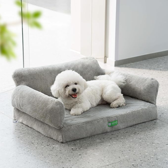MEWOOFUN 34.6" Orthopedic Dog Bed Sofa for Small Medium Dogs, Egg- Foam Dog Couch with Removable Washable Cover and Non-Slip Bottom (Large, Grey)