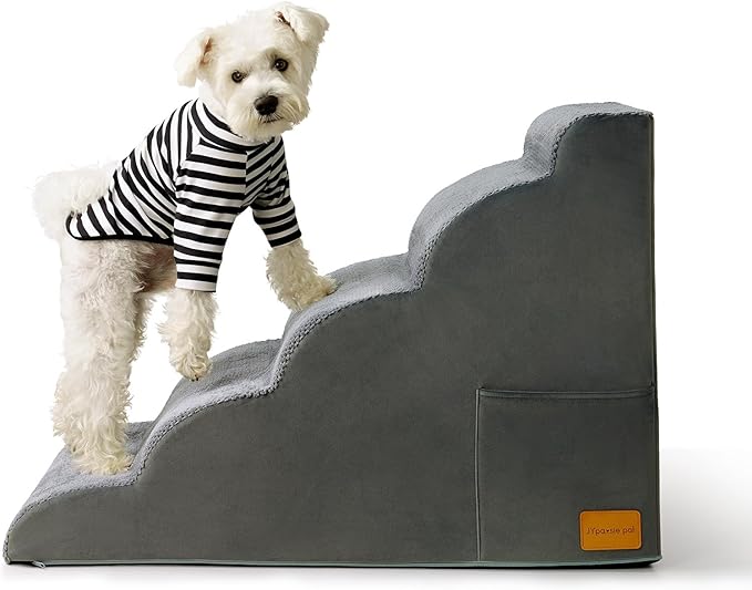Dog Stairs for Small Dogs, JYpawsiepal dog steps for High Bed and Couch, Pet Ramp with High Density Foam, Non-Slip Balanced Indoor Pet Stairs 5 Step Pet Steps Grey