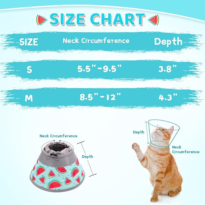 Cat Cone, Adjustable Cat Cone Collar Soft to Stop Licking, Foldable Cute Cat Cone Alternative, Water Resistant Neck Cone for Cats, Lightweight Cat Recovery E Collar for Cat Kitten(Blue, M-3