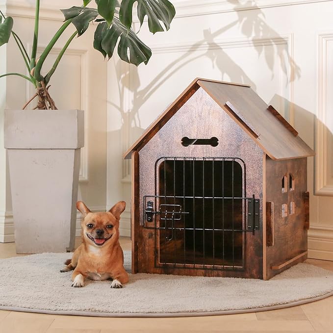 Dog House Indoor for Small Dogs or Cats, Cozy wooden design, Small indoor bed house, with Air Vents and Elevated Floor Warm Dog Cave (Large color-2)