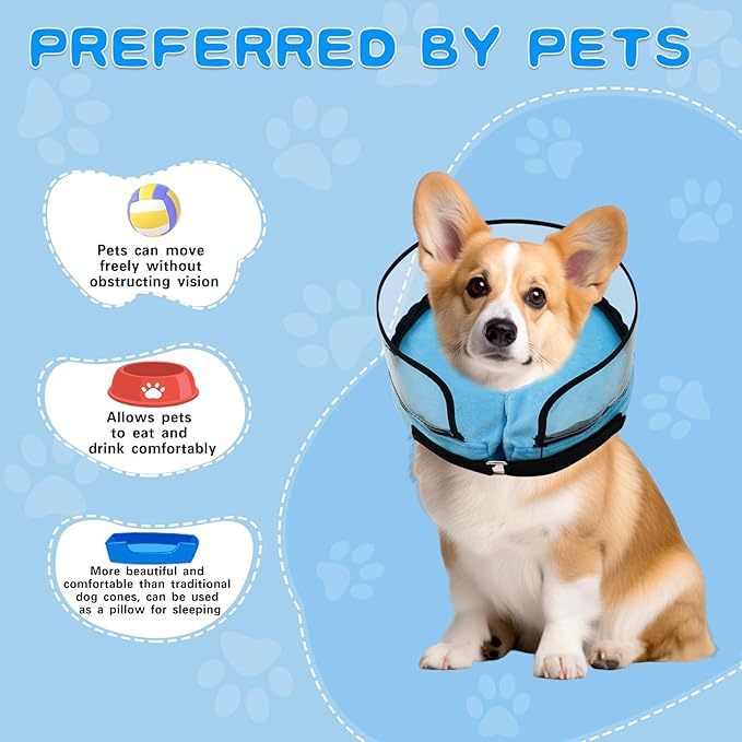 Dog Cone,Dog Surgery Collar,Dog Cones for Small Medium Large Dogs,Inflatable Cone for Dogs,Dog Cone Collar, Does not Impede Vision Dog Recovery Collar(M Blue)