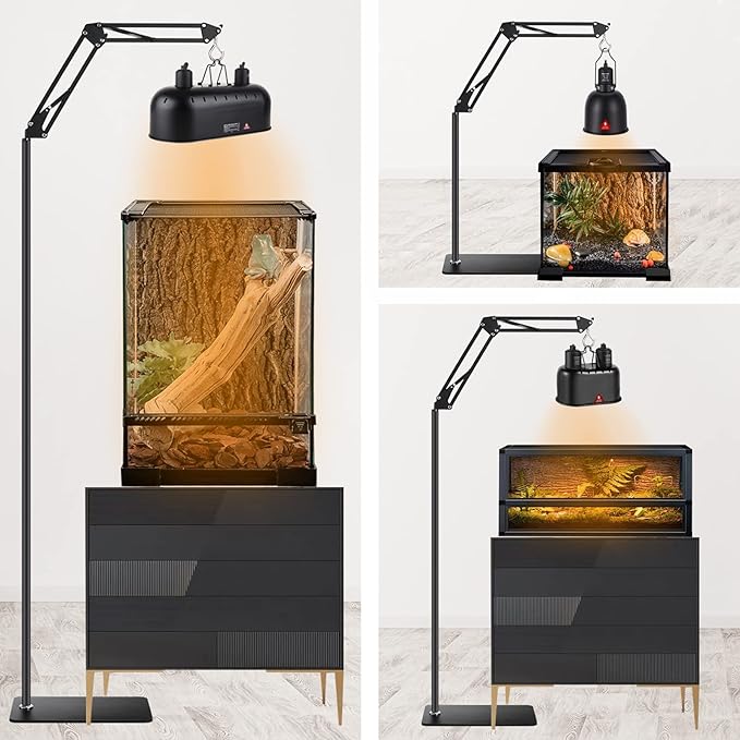 Reptile Lamp Stand Reptile Heat Lamp Stand (15.7inch to 74.3inch) with 360° Adjustable Swing Arm, Reptile Light Stand for Bearded Dragon Turtles Snake and Chicks