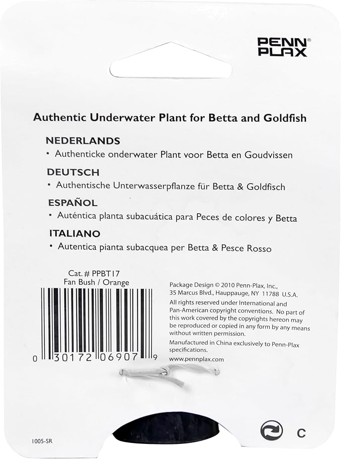Penn-Plax Foregrounder Orange Fan Brush Aquarium Decor - Underwater Artificial Plant for Betta and Goldfish (PPBT17)