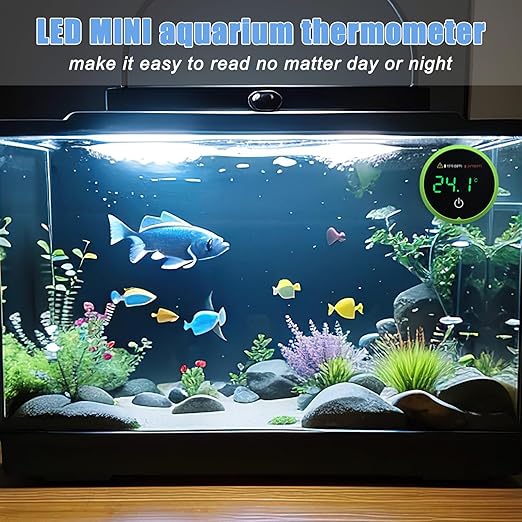 Fish Tank Digital Thermometer Digital Aquarium Thermometer LED Display Stick-on Fish Tank Thermometer Default HI/LO Alarm Cordless Tank Temperature Sensor with LED Touch Screen