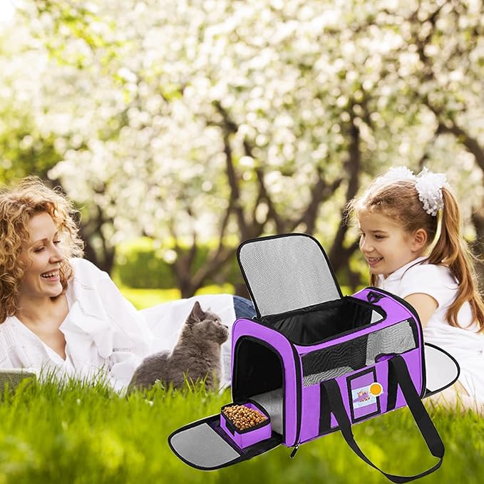 Extra Large Pet Carrier 20 lbs+, Soft Sided Cat Carriers for Large Cats Under 25 lbs, Folding Big Dog Carrier 20"x13"x13", Cat Carrier for 2 Cats Travel Carrier -Large- Purple